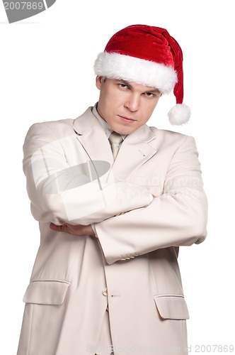 Image of Portrait of man in santa hat