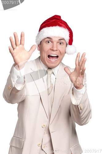 Image of Portrait of man in santa hat