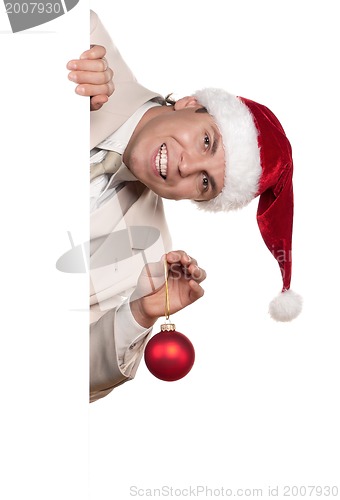 Image of Portrait of man in santa hat