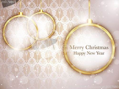 Image of Merry Christmas Gold Balls with Retro Background