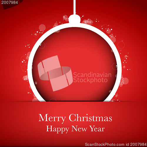 Image of Merry Christmas Happy New Year Ball on Red Background