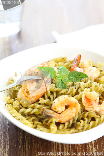 Image of Fusilli with prawn in pesto sauce