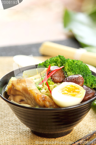 Image of Noodle soup with mushroom and chicken