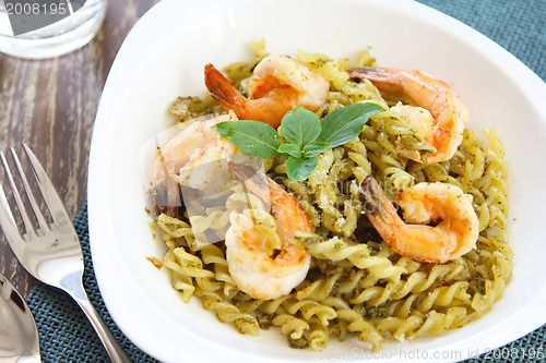 Image of Fusilli with prawn in pesto sauce