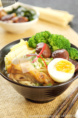 Image of Noodle soup with mushroom and chicken