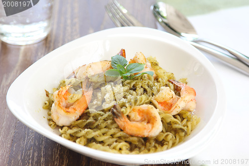 Image of Fusilli with prawn in pesto sauce