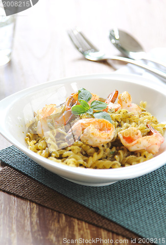 Image of Fusilli with prawn in pesto sauce