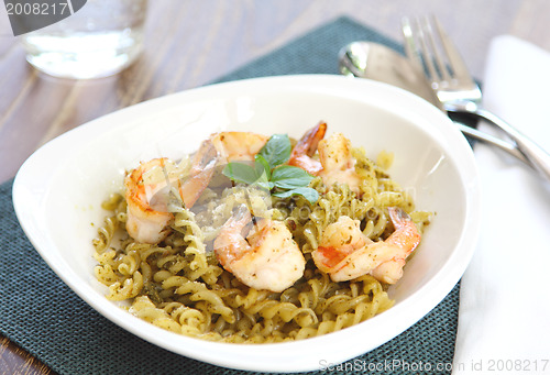 Image of Fusilli with prawn in pesto sauce