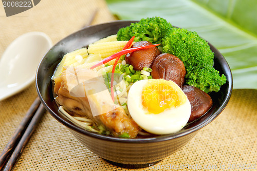Image of Noodle soup with mushroom and chicken