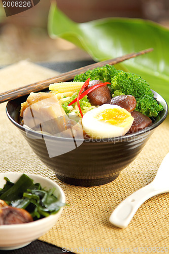 Image of Noodle soup with mushroom and chicken