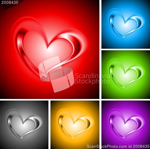 Image of Set of bright backgrounds with hearts