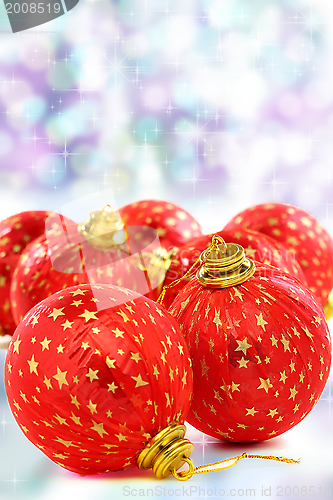 Image of Christmas card with red balls. 