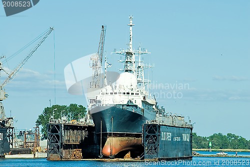 Image of scientific ship in dry dock