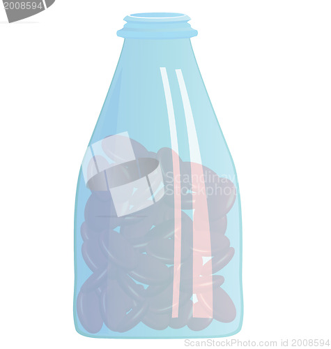 Image of Red pills and bottle vertical 
