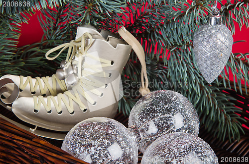 Image of Christmas decoration with presents  and balloons
