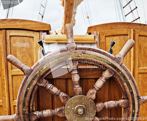 Image of Steering wheel of a yacht, close up