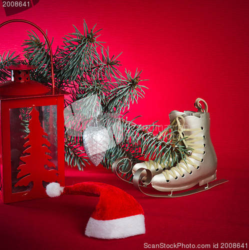 Image of Christmas decoration with presents  and balloons