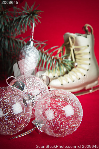 Image of Christmas decoration with presents  and balloons