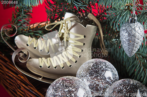 Image of Christmas decoration with presents  and balloons