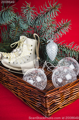 Image of Christmas decoration with presents  and balloons