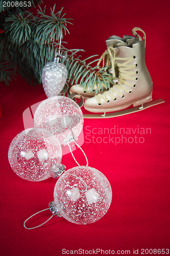 Image of Christmas decoration with presents  and balloons