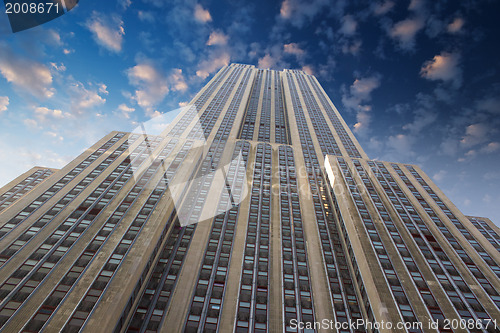 Image of NEW YORK - FEB 22 : Empire state building facade against dramati