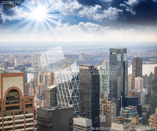 Image of Dramatic sky over New York City, winter season