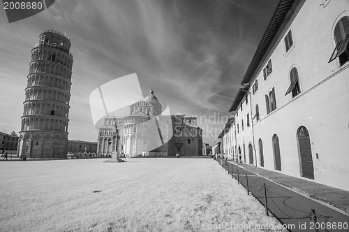 Image of Beautiful infrared view of Leaning Tower in Pisa - Italy - Black