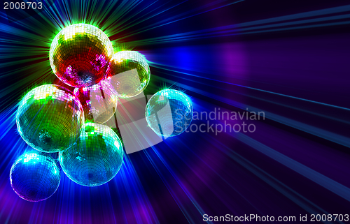 Image of dark funky background with mirror disco balls