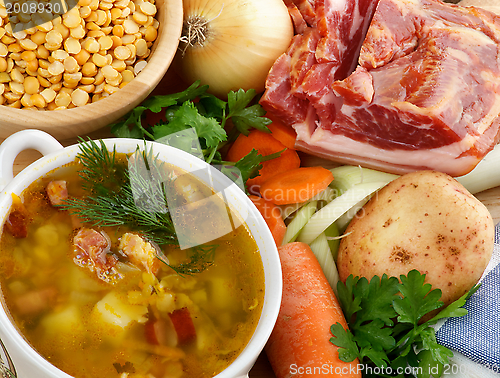 Image of Ingredients and Pea Soup