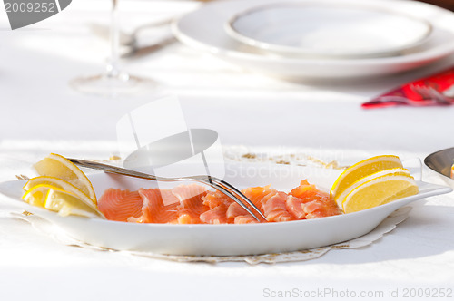 Image of Raw salmon at the table