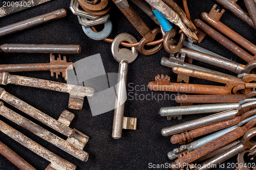 Image of A large group of rusty keys