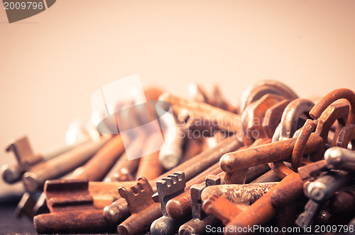 Image of A large group of rusty keys