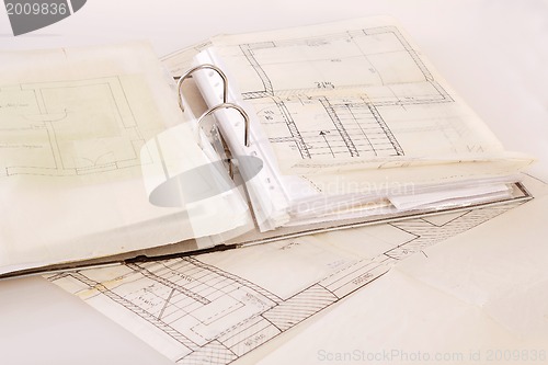 Image of Architectural plans of the old paper and file with the project