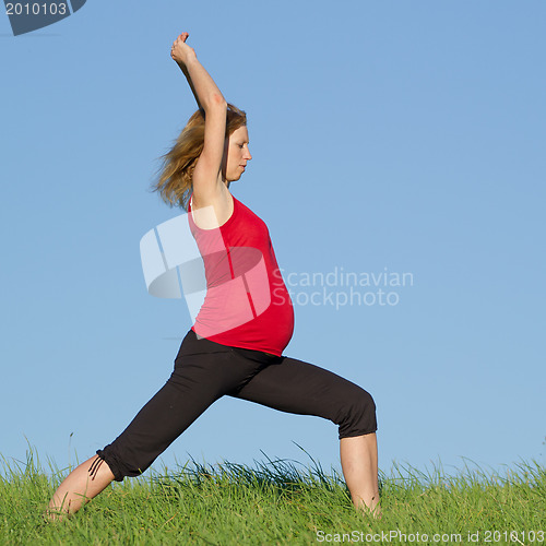 Image of pregnant woman on meadow