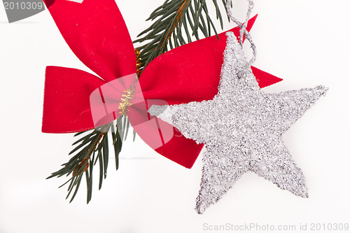 Image of decorated Christmas tree branch
