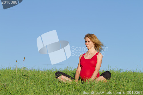 Image of pregnant woman on meadow