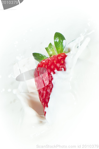 Image of strawberry splashing into milk