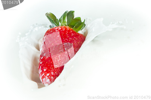 Image of strawberry splashing into milk