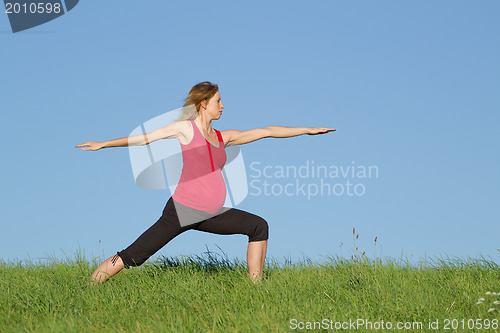 Image of pregnant woman on meadow