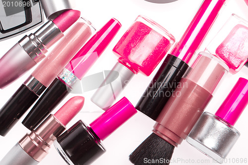 Image of set of cosmetic makeup products