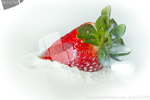 Image of strawberry splashing into milk