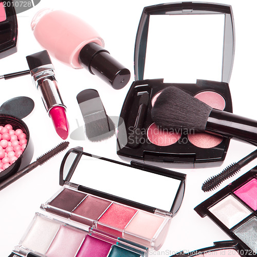 Image of set of cosmetic makeup products