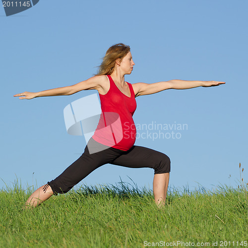 Image of pregnant woman on meadow