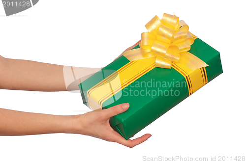 Image of green box with yellow ribbon as a gift