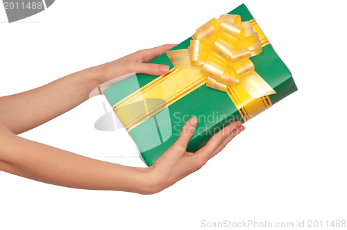 Image of green box with yellow ribbon