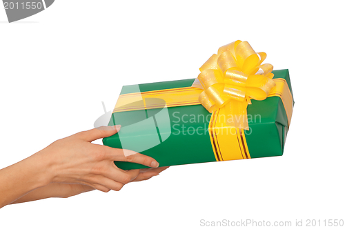 Image of green box with yellow ribbon as a gift