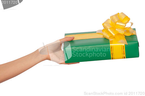 Image of green box with yellow ribbon