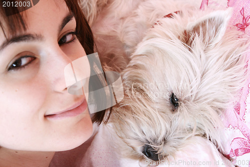 Image of Dog sleeping on bed 