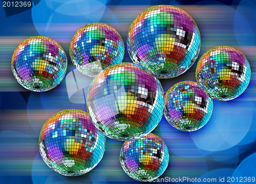 Image of Colorful funky background with mirror disco balls